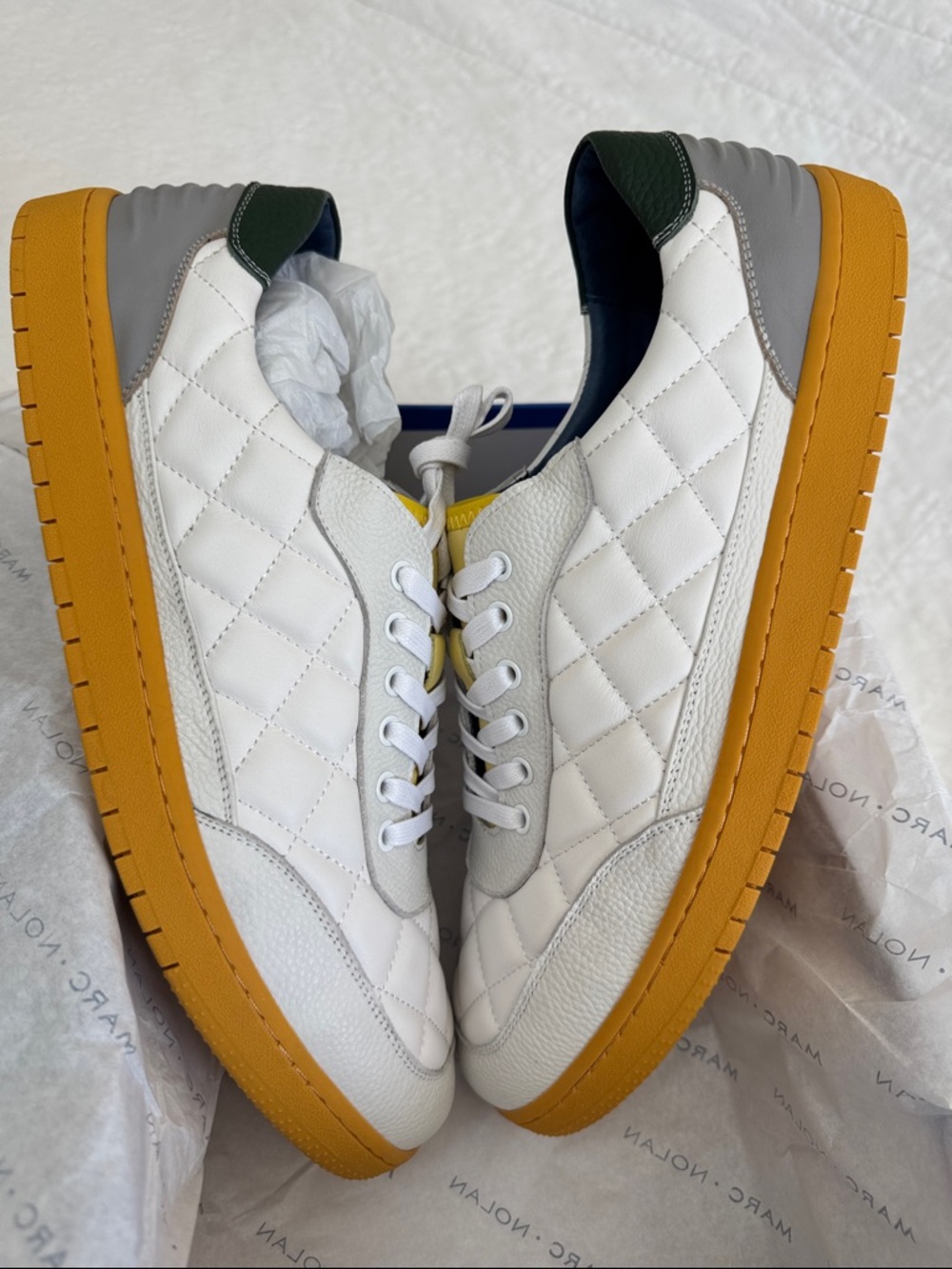 Marc Nolan White Quilted Leather Sneaker with Gum Sole, Mens Size 15, NWT - Picture 3 of 10